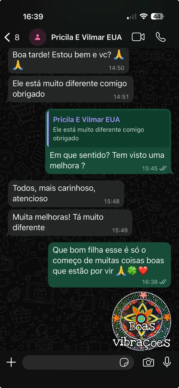 Ele está muito diferente comigo — mais carinhoso, atencioso. Muita melhora!