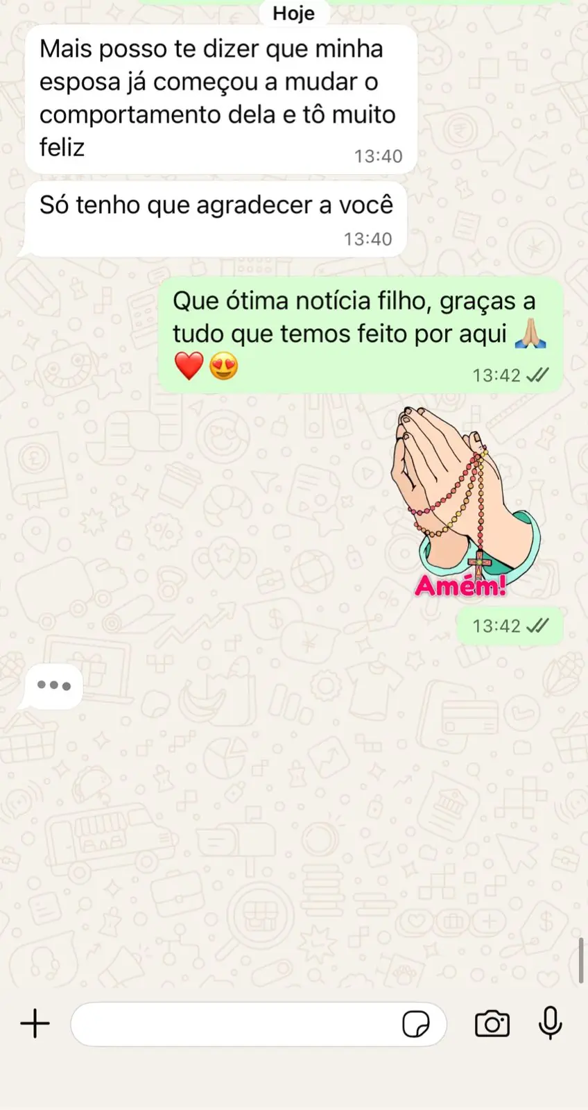 Minha esposa já começou a mudar o comportamento dela e tô muito feliz.