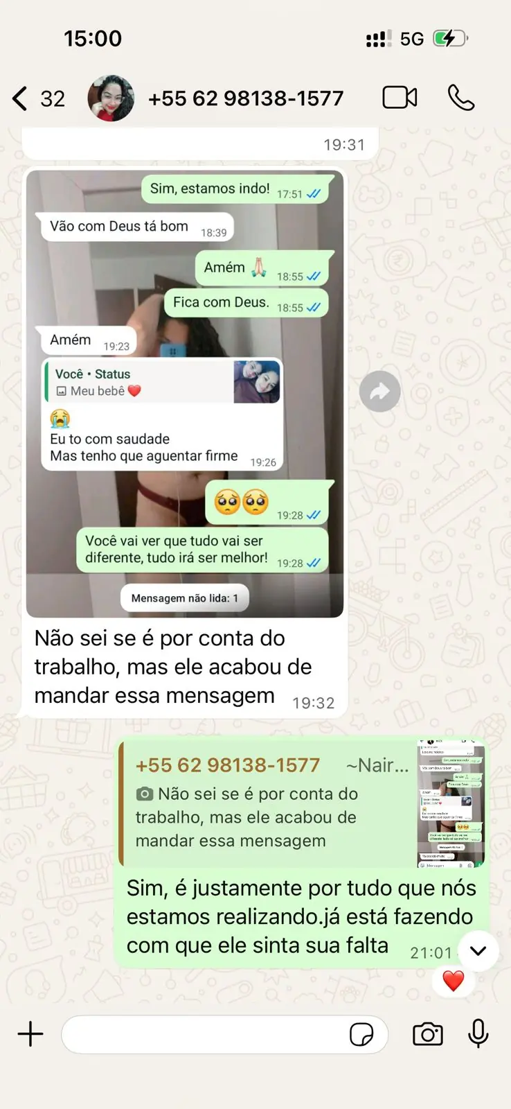 Ele acabou de mandar mensagem — justamente pelo que estamos realizando.
