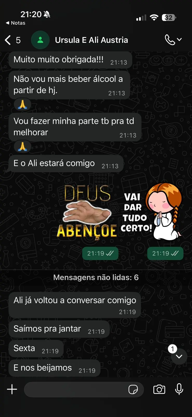 Muito obrigada. Não vou mais beber álcool. Vou fazer minha parte pra td melhorar.